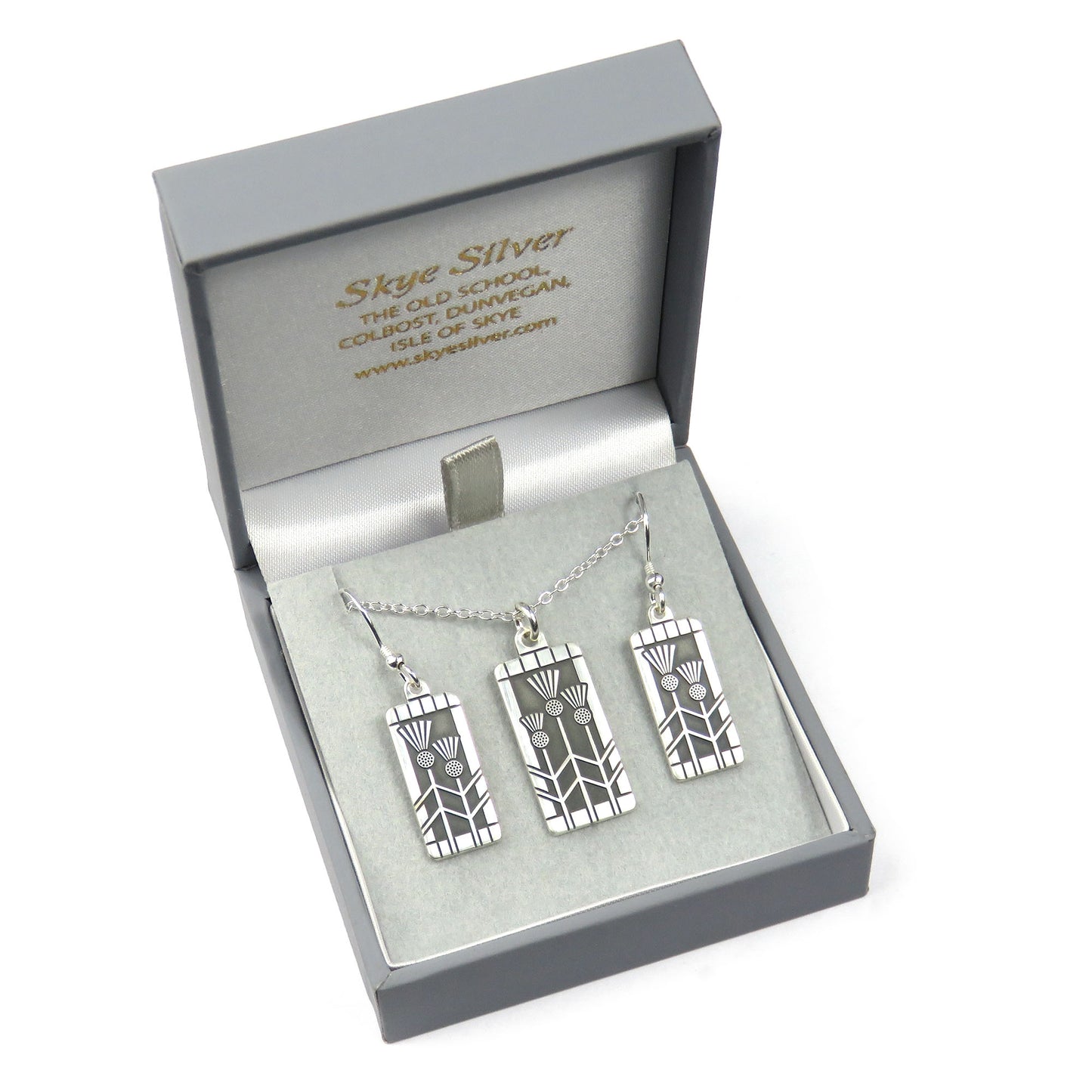 Art Nouveau Thistle silver pendant neckalce and dangle earrings