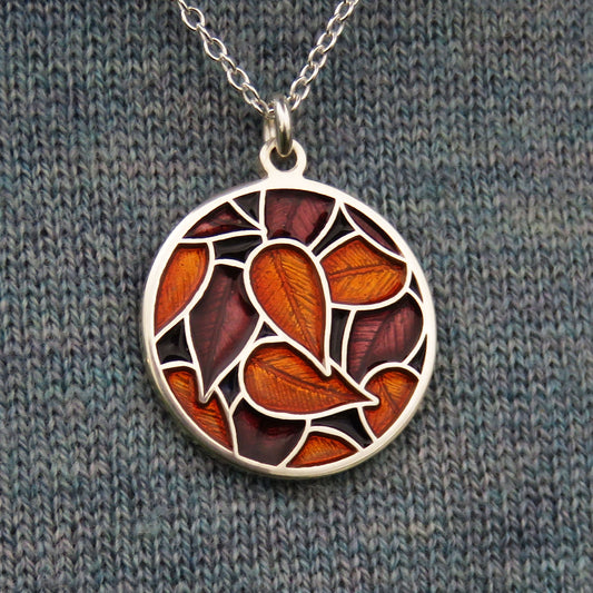 Autumn Gems enamel silver leaf pendant necklace
