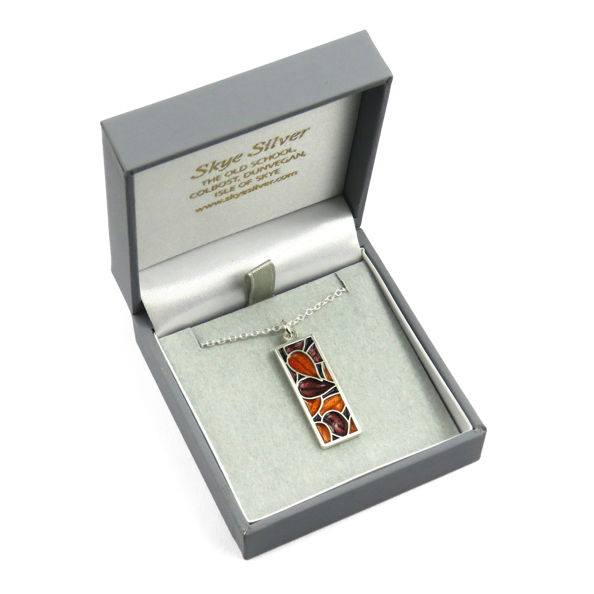 Autumn Leaves enamel silver pendant necklace