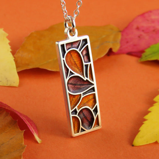 Autumn Leaves enamel silver pendant necklace