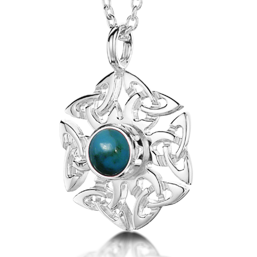 Celtic Knotwork birthstone silver pendant necklace - Turquoise