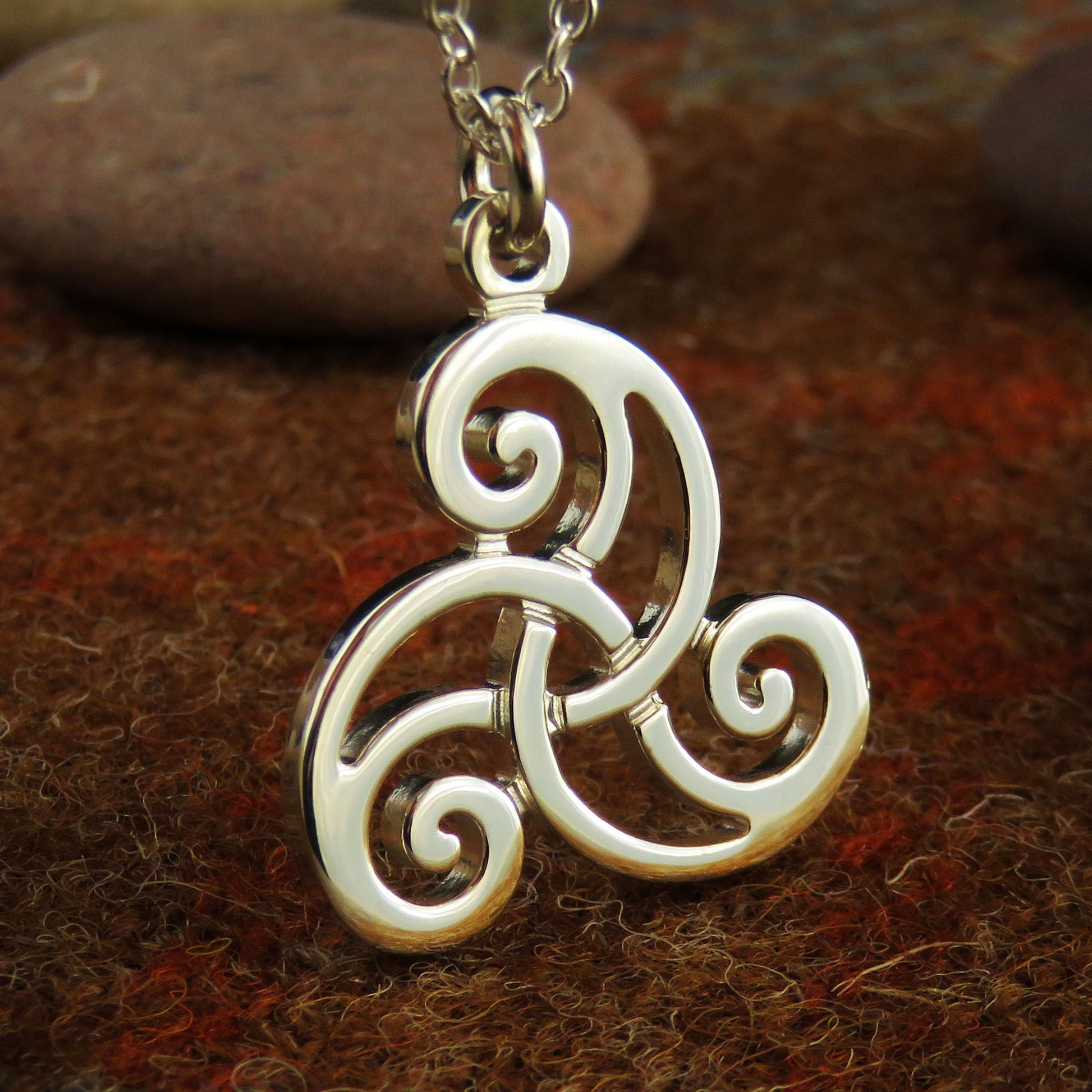 Celtic triskele interlace silver pendant necklace