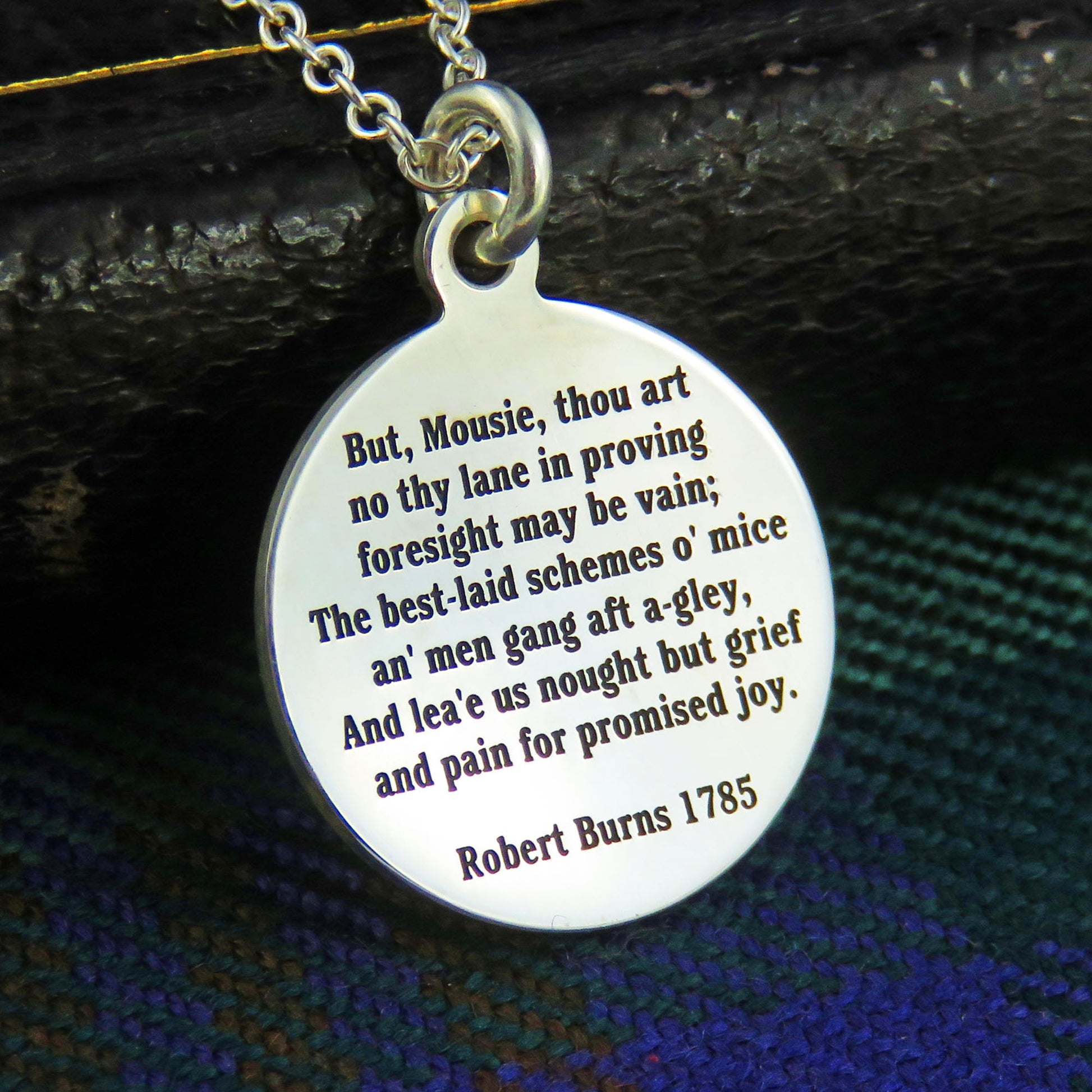 The Famous Mouse silver pendant necklace with Robert Burns' poem