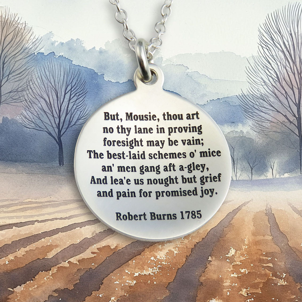 The Famous Mouse silver pendant necklace with Robert Burns' poem