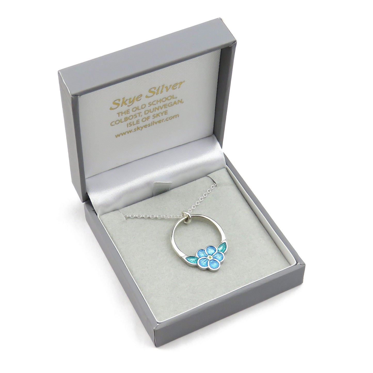 Forget-Me-Not flower Hoop enamel silver pendant necklace