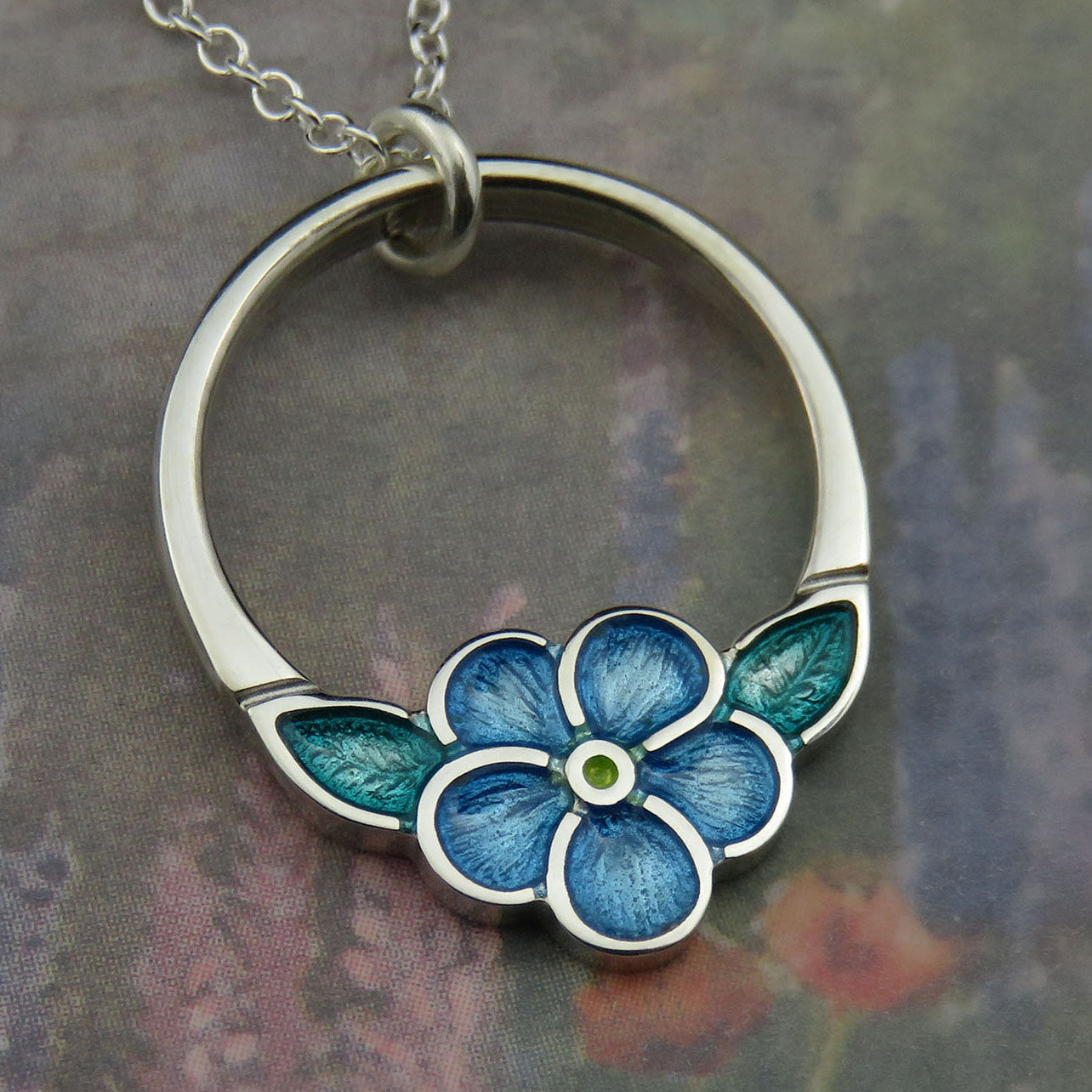 Forget-Me-Not flower Hoop enamel silver pendant necklace – Skye Silver