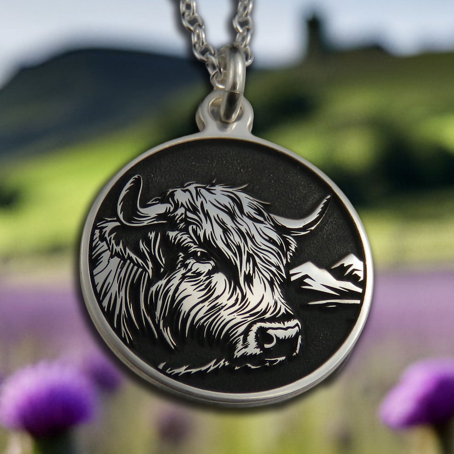 Images of Scotland - Highland Cow silver pendant necklace