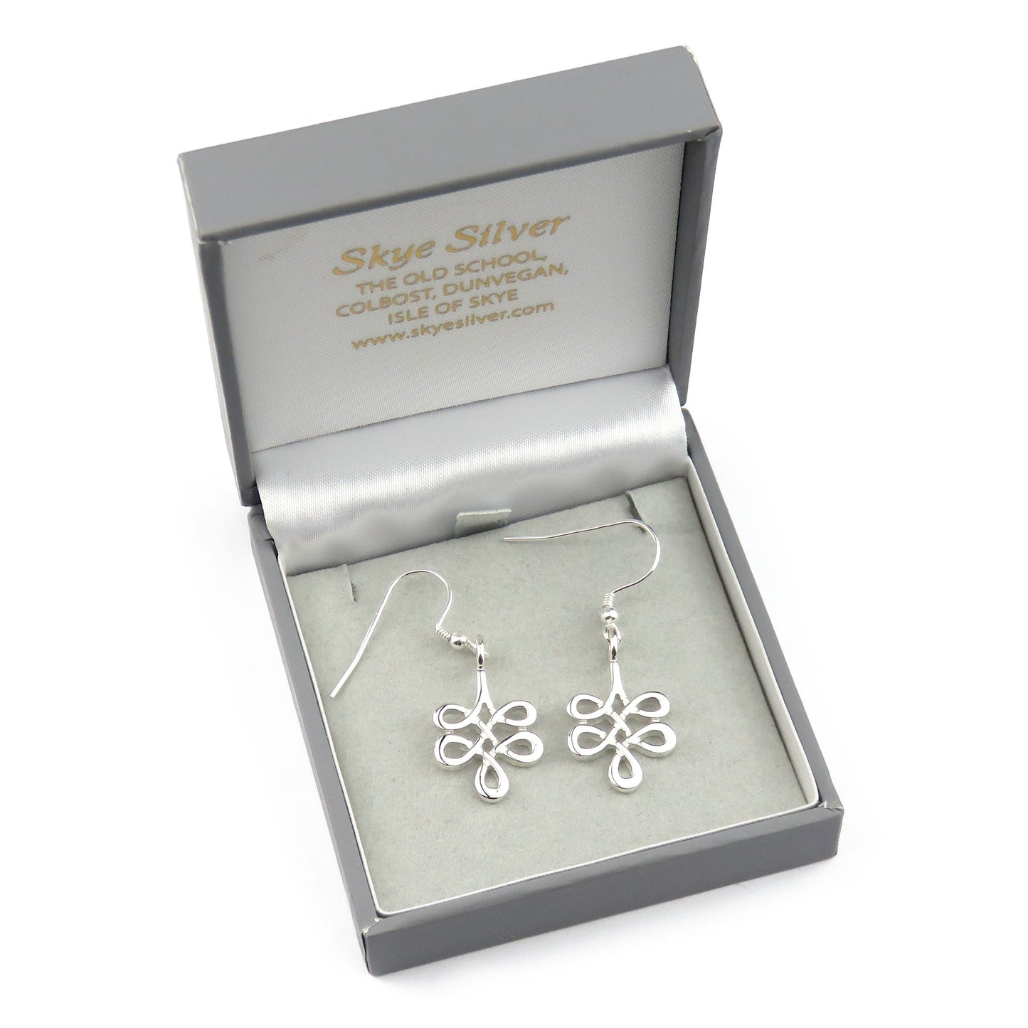 Knotwork drop silver dangle earrings