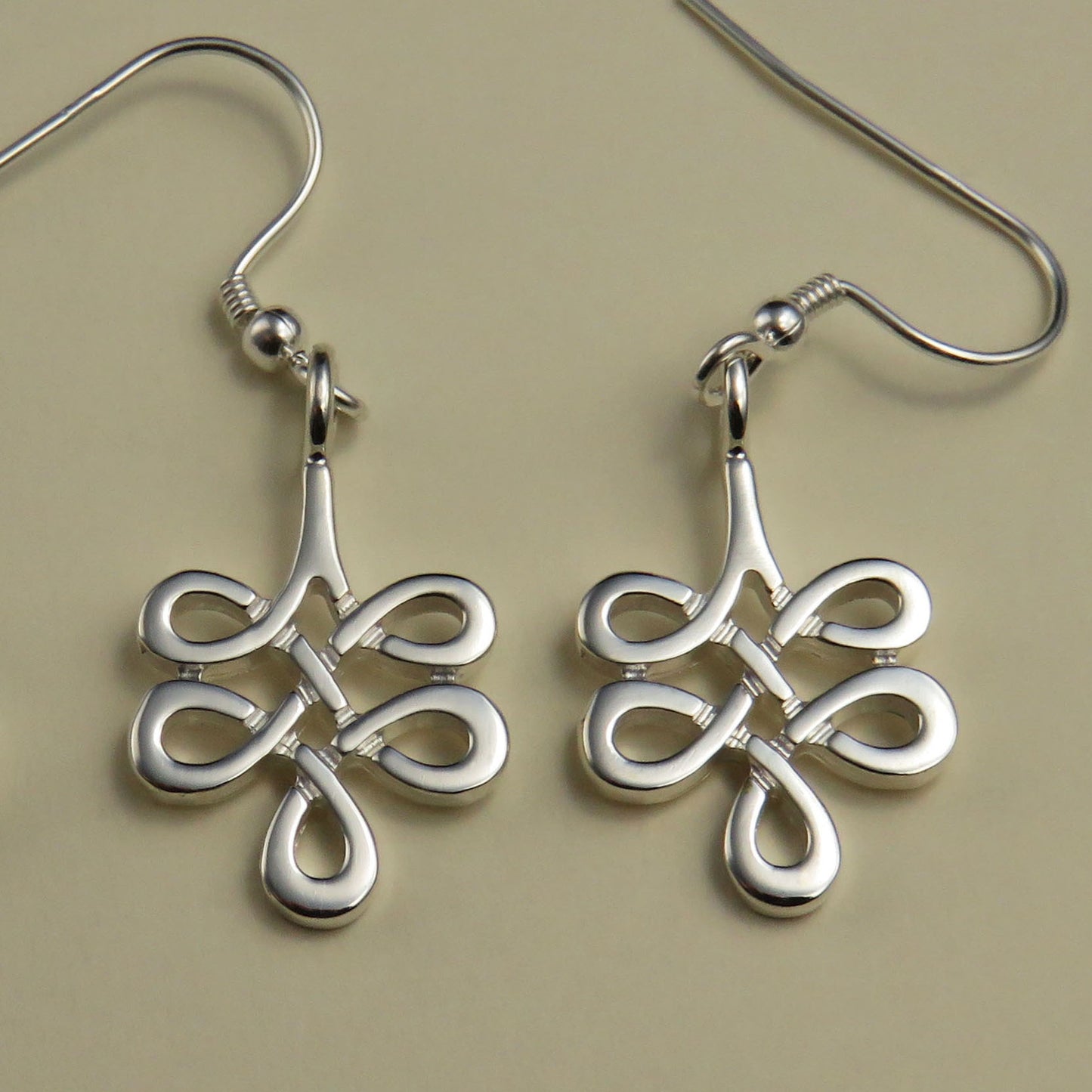 Knotwork drop silver dangle earrings