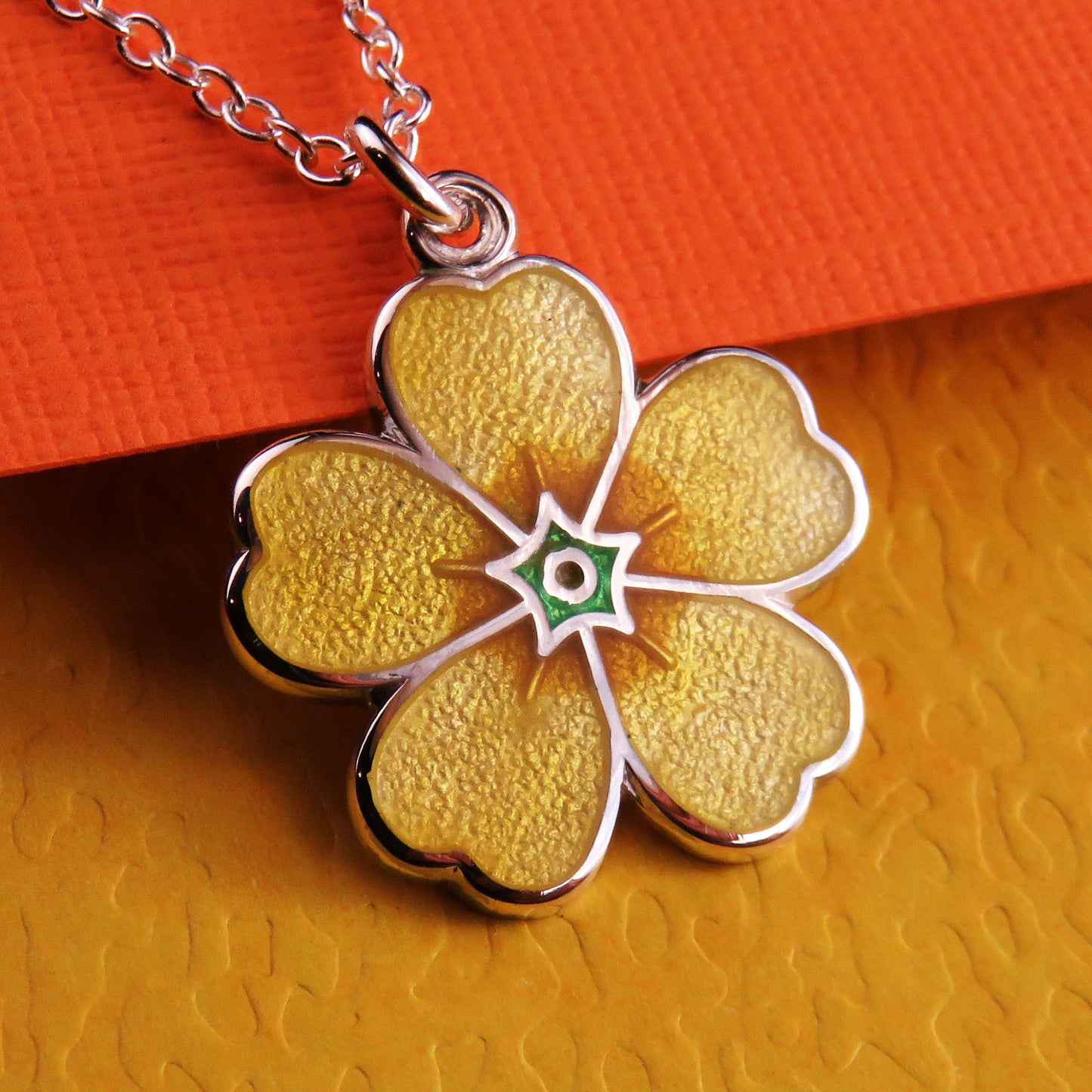 Primroses for Spring enamel silver flower pendant necklace