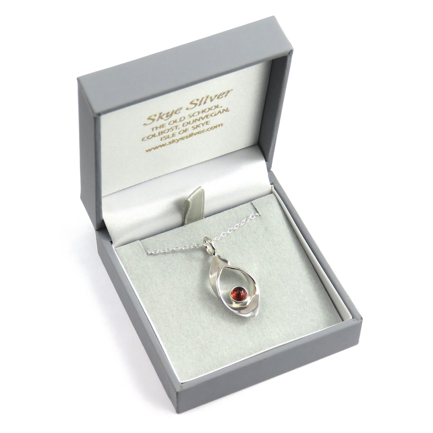 Ribbon birthstone silver pendant necklace for January (Garnet)