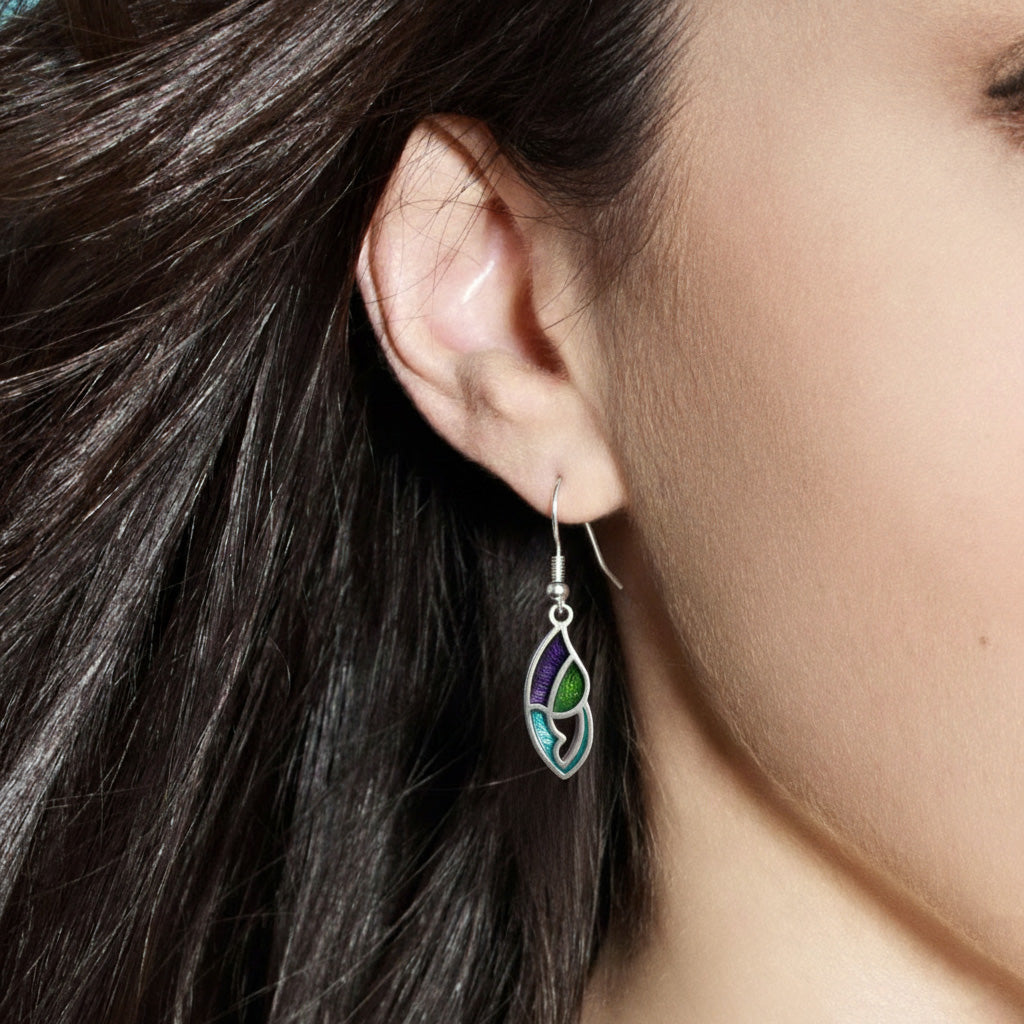 Scotland's Thistle Baby enamel silver dangle earrings