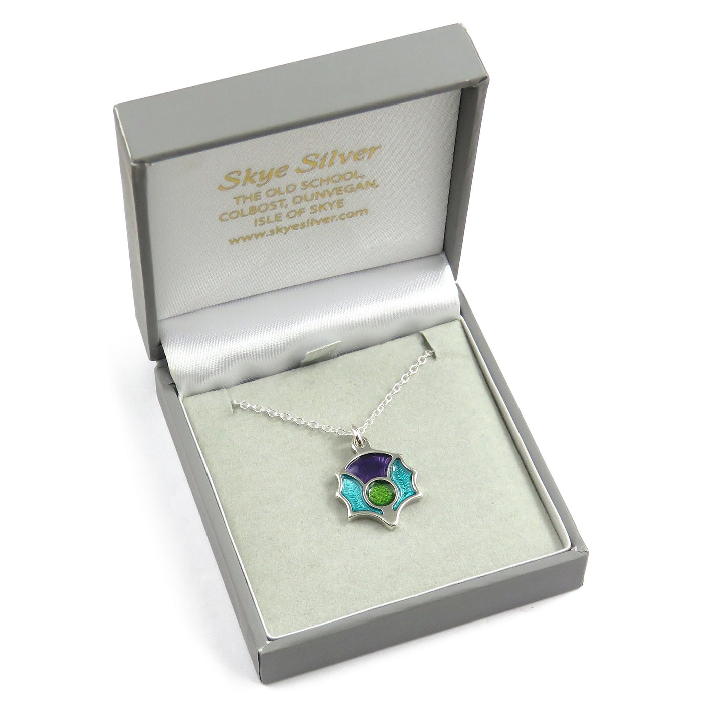 Scotland's Thistle enamel silver pendant necklace