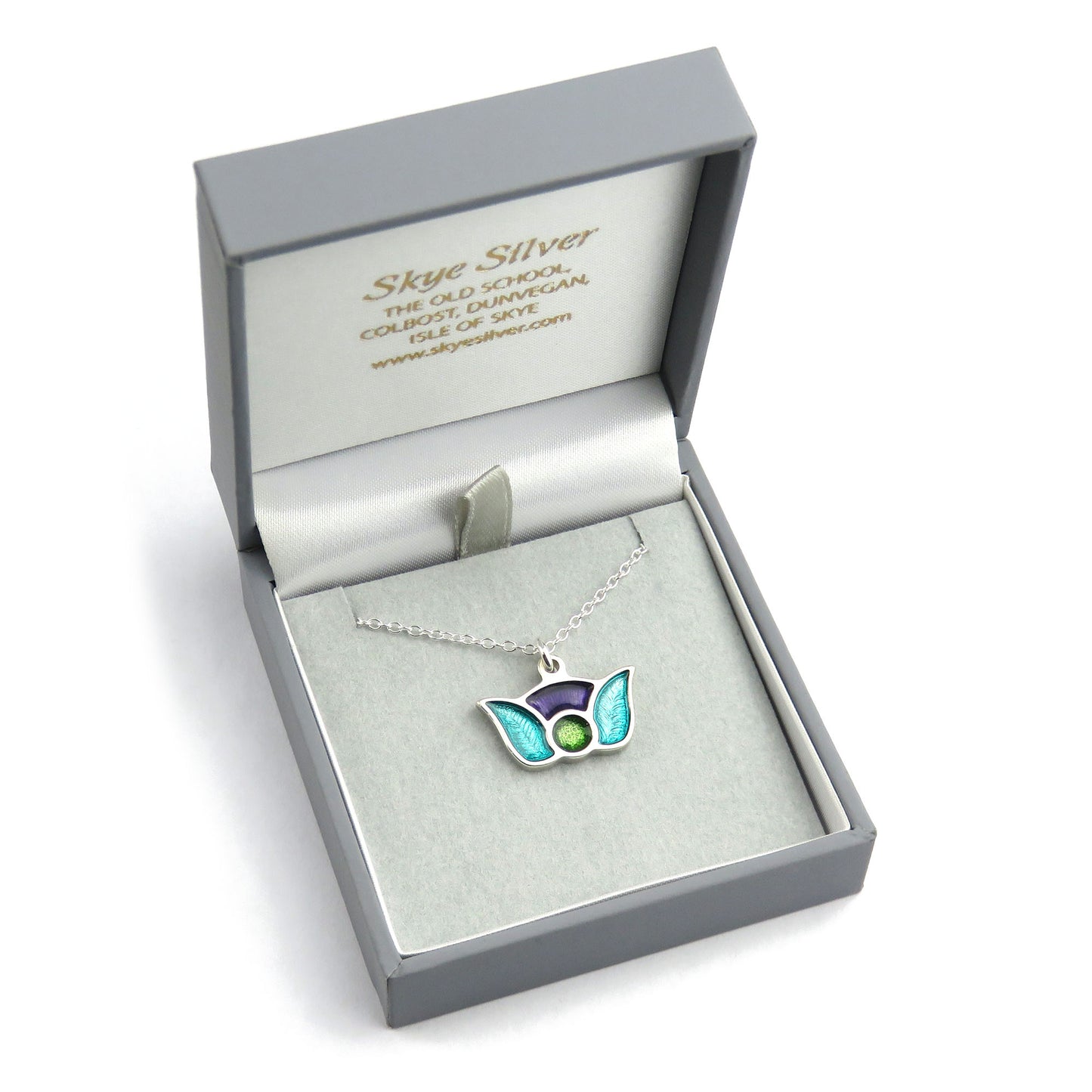 Scotland's Thistle enamel silver pendant necklace