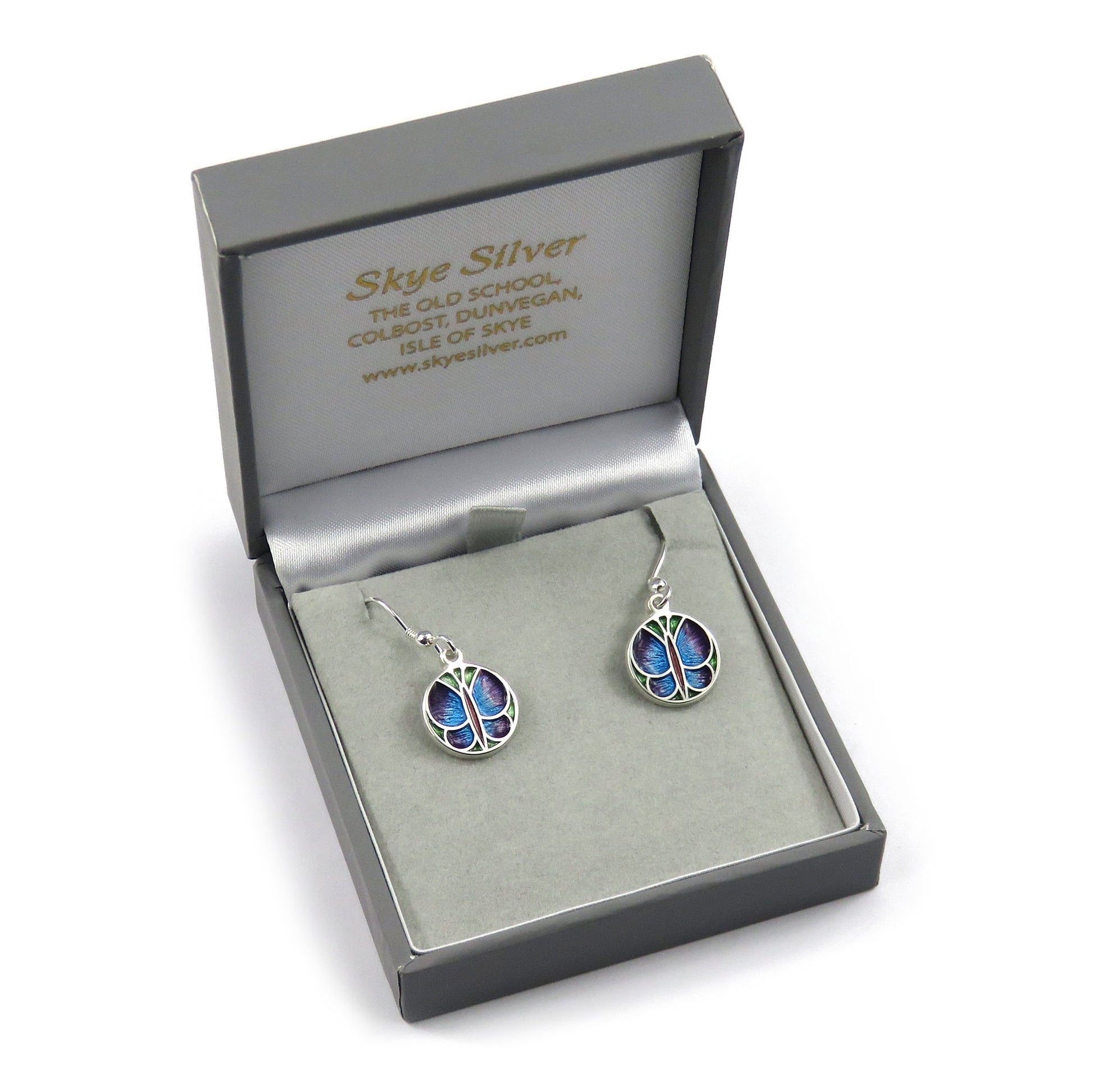 Skye Butterfly enamel silver dangle earrings