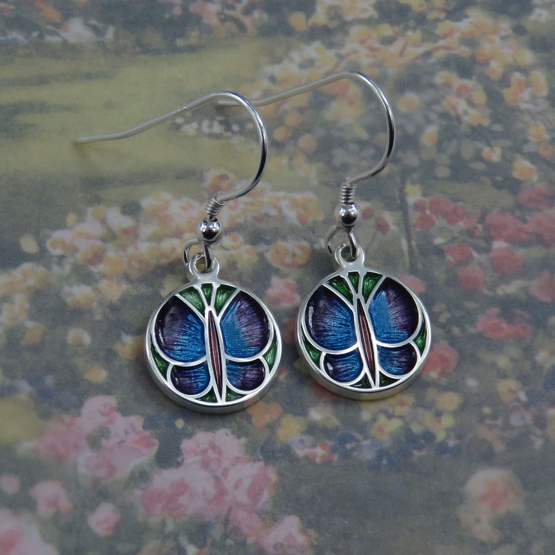 Skye Butterfly enamel silver dangle earrings