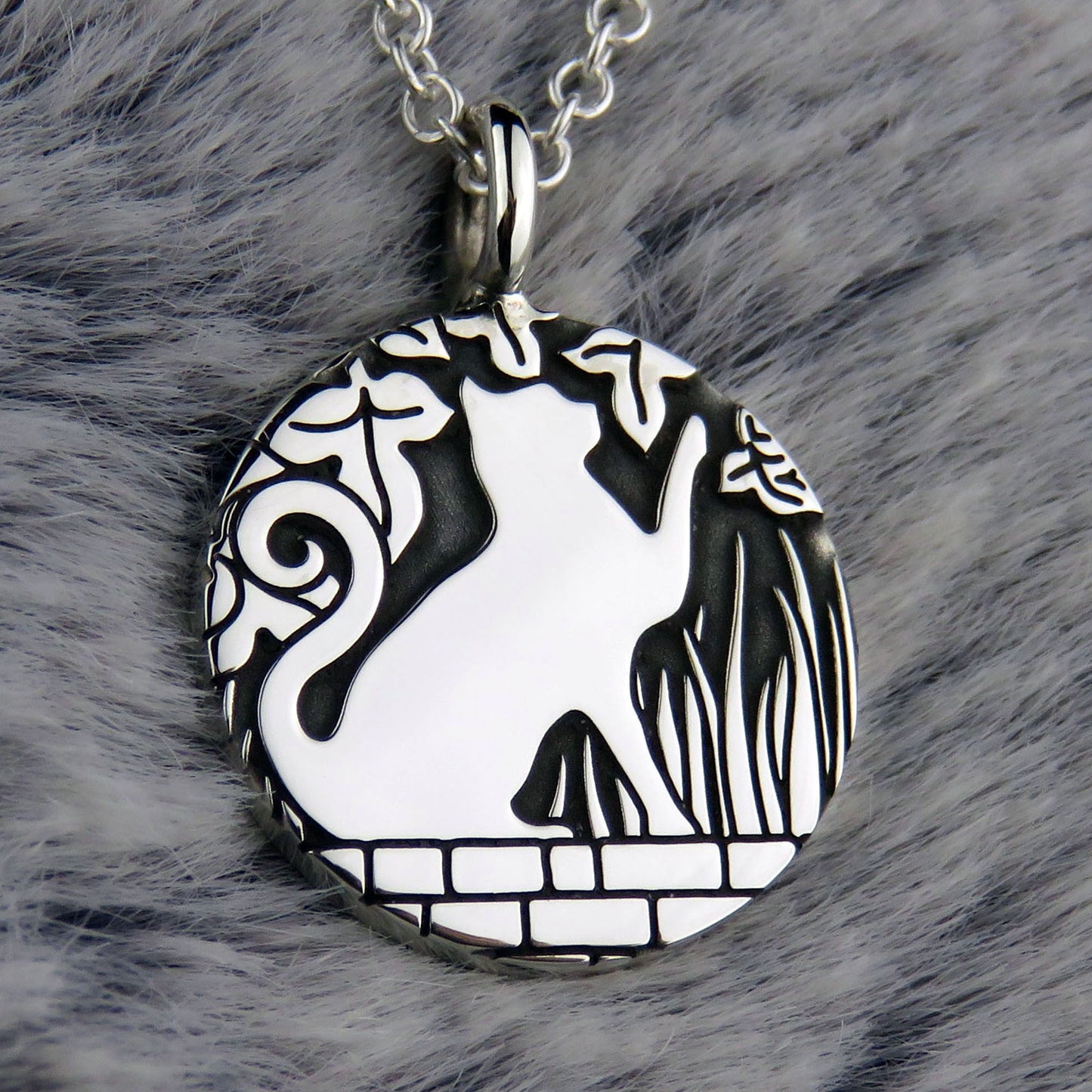 Cat on the Wall (pawing) silver pendant necklace