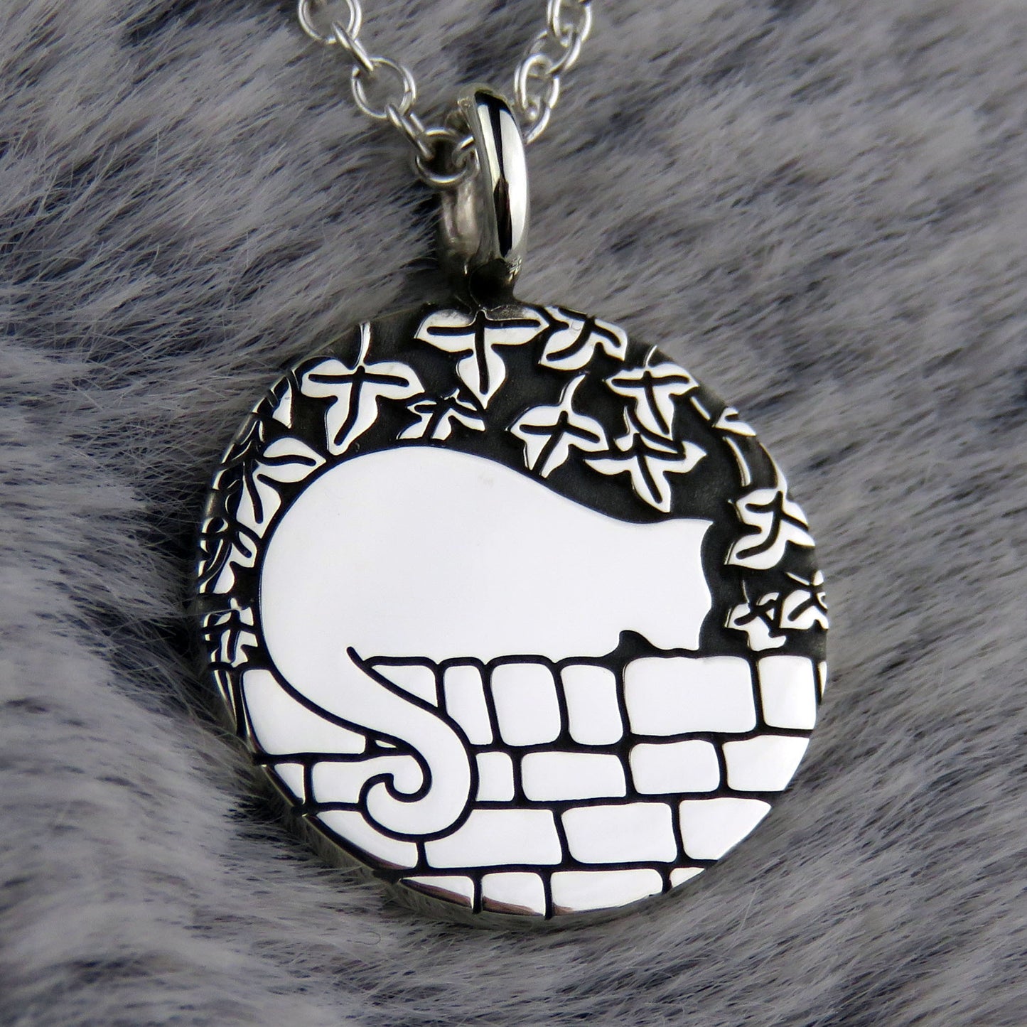 Cat on the Wall (sleeping) silver pendant necklace