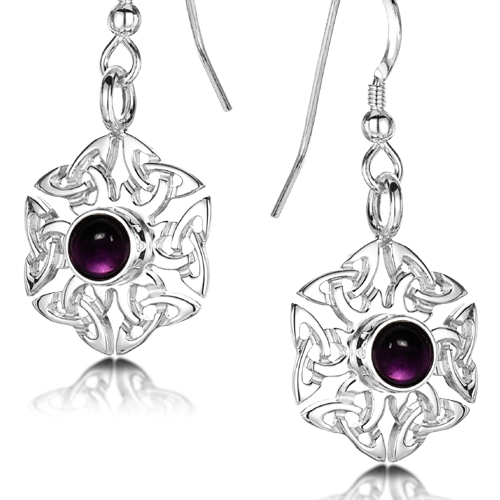 Celtic Knotwork birthstone silver dangle earrings - Amethyst