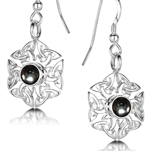 Celtic Knotwork birthstone silver dangle earrings - Aquamarine