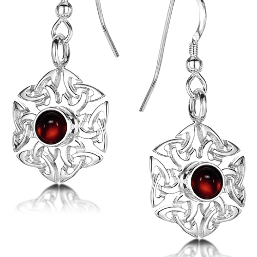 Celtic Knotwork birthstone silver dangle earrings - Carnelian