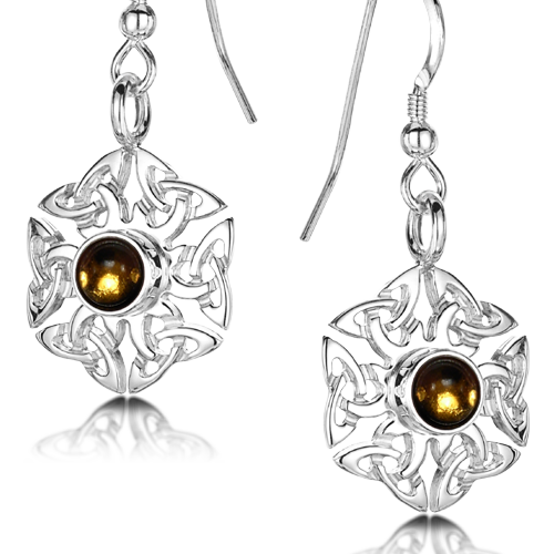Celtic Knotwork birthstone silver dangle earrings - Citrine