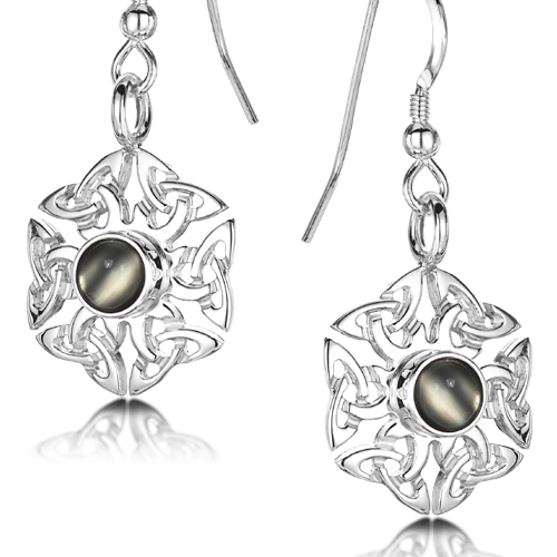 Celtic Knotwork birthstone silver dangle earrings - Moonstone