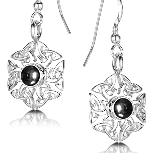 Celtic Knotwork birthstone silver dangle earrings - Rock Crystal
