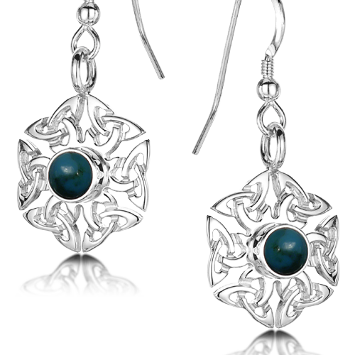 Celtic Knotwork birthstone silver dangle earrings - Turquoise