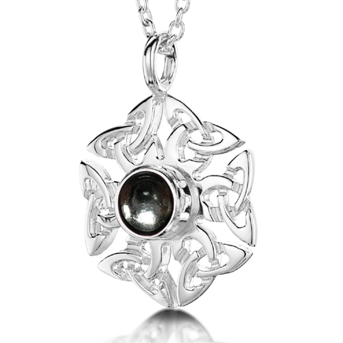 Celtic Knotwork birthstone silver pendant necklace - Aquamarine