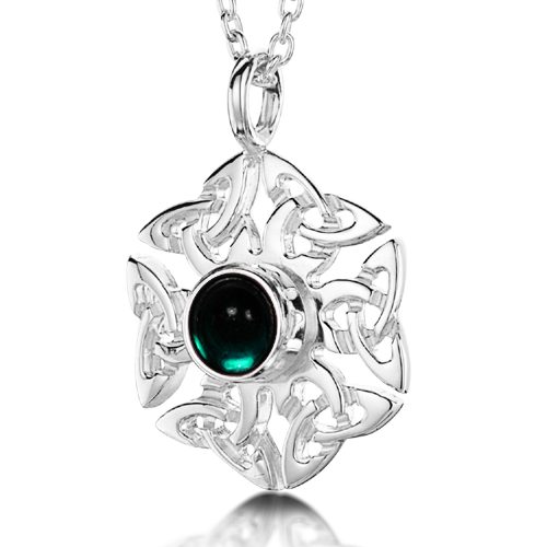 Celtic Knotwork birthstone silver pendant necklace - Artificial Emerald
