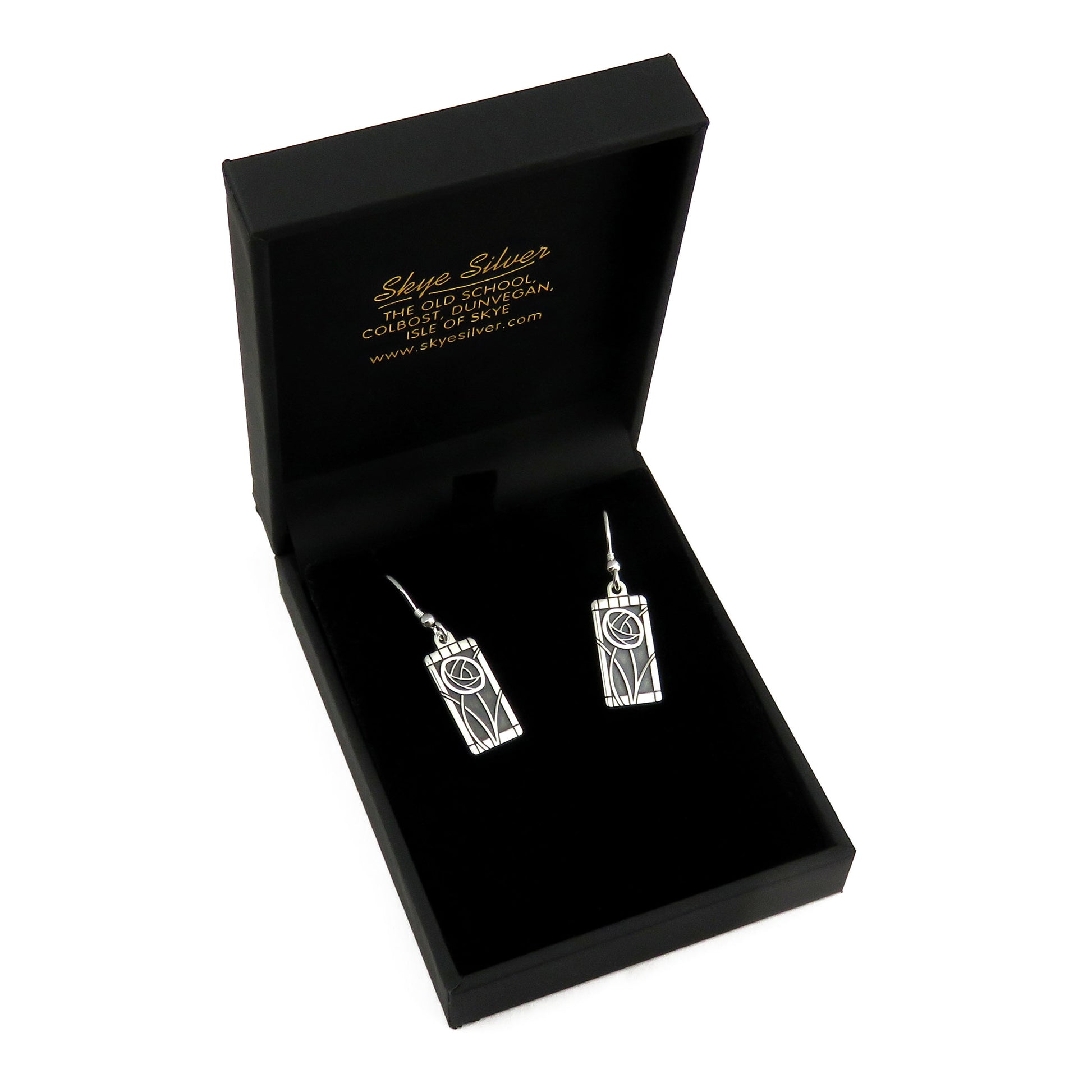 Mackintosh Rose silver dangle earrings