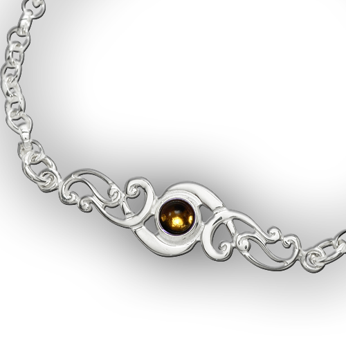Scroll silver birthstone bracelet - Citrine
