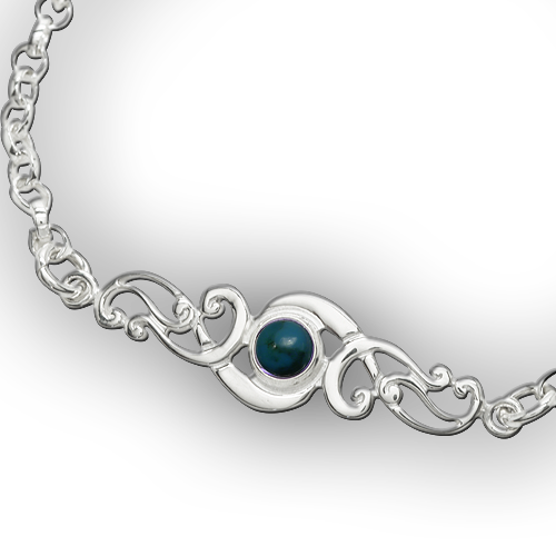 Scroll silver birthstone bracelet - Turquoise