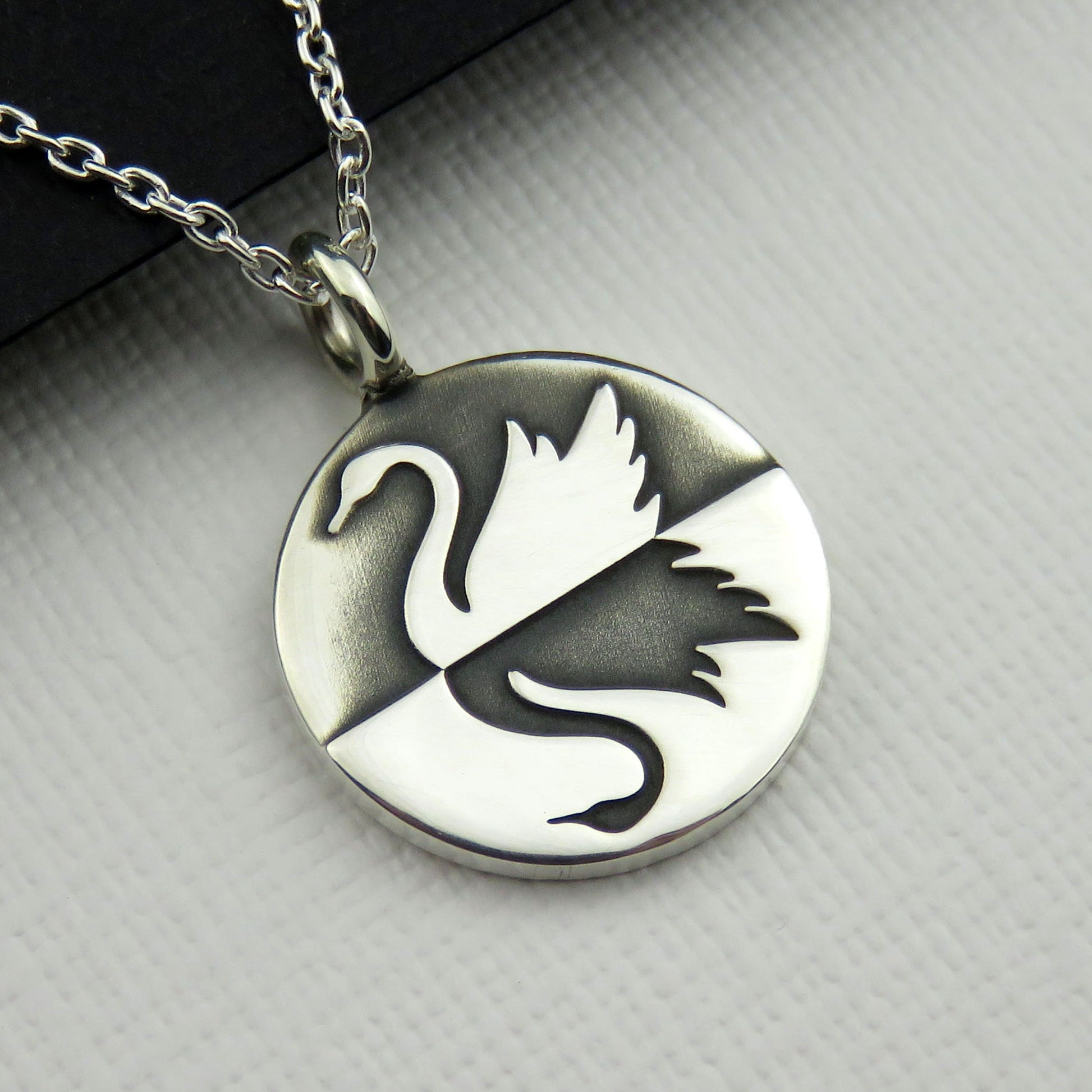 Swan reflections silver pendant necklace