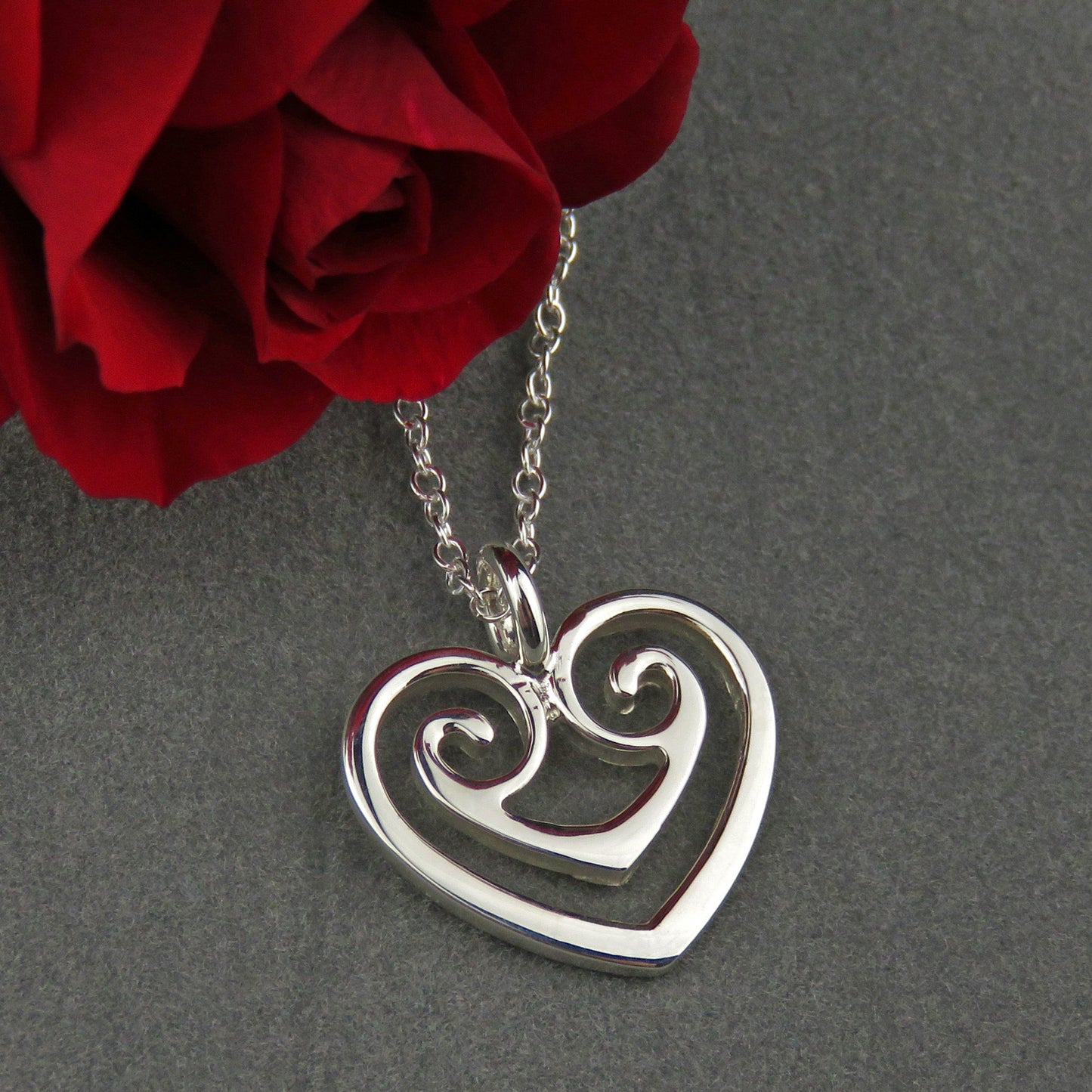 Two Hearts as One silver pendant necklace