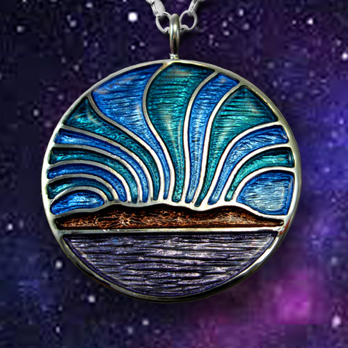 Northern Lights enamel silver pendant necklace