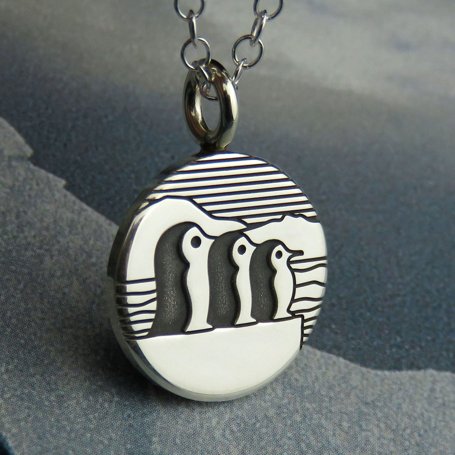 Three Little Penguins silver pendant necklace