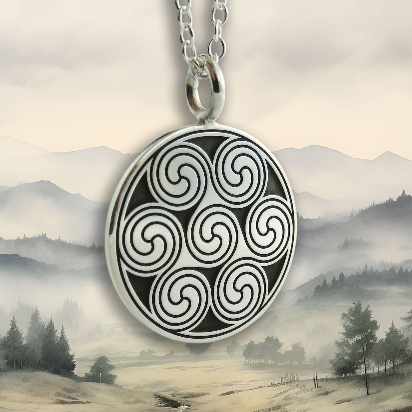 Aberlemno Spirals silver pendant necklace
