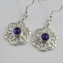 Amethyst birthstone Celtic knotwork silver dangle earrings