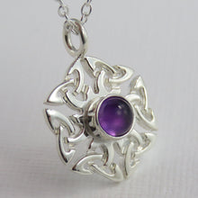 Amethyst birthstone Celtic knotwork silver pendant necklace