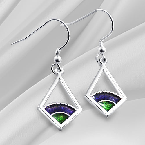 Art Deco Thistle enamel silver dangle earrings