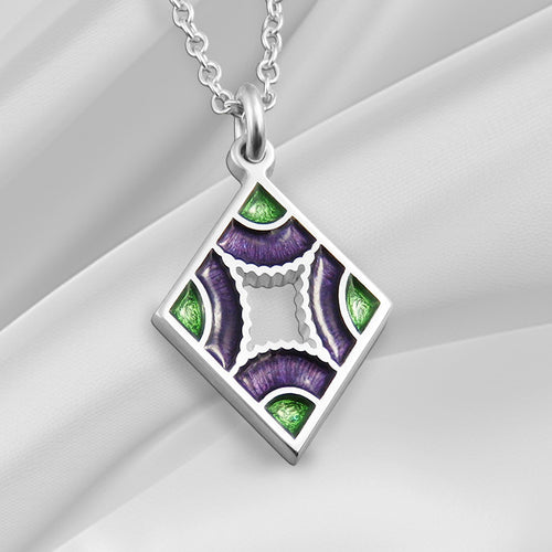 Art Deco thistle enamel silver pendant necklace