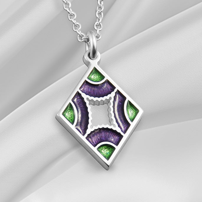 Art Deco thistle enamel silver pendant necklace