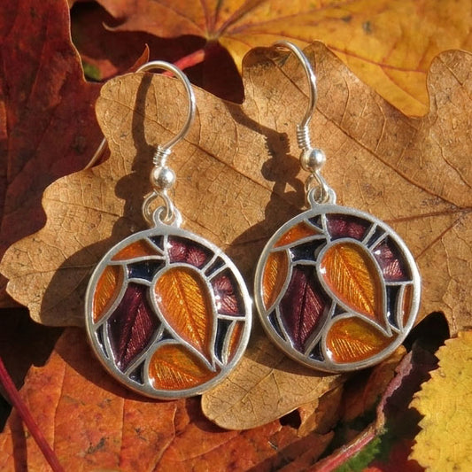 Autumn Gems enamel silver leaf dangle earrings