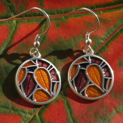 Autumn Gems enamel silver leaf dangle earrings