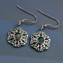 Celtic Knotwork birthstone silver dangle earrings - Opal