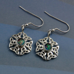 Celtic Knotwork birthstone silver dangle earrings - Opal