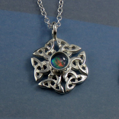Celtic Knotwork birthstone silver pendant necklace - Opal