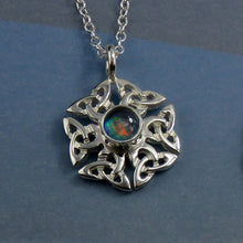 Celtic Knotwork birthstone silver pendant necklace - Opal